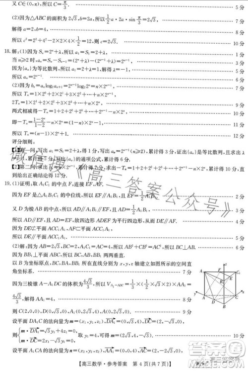 2023金太阳高三1月联考909C数学试卷答案