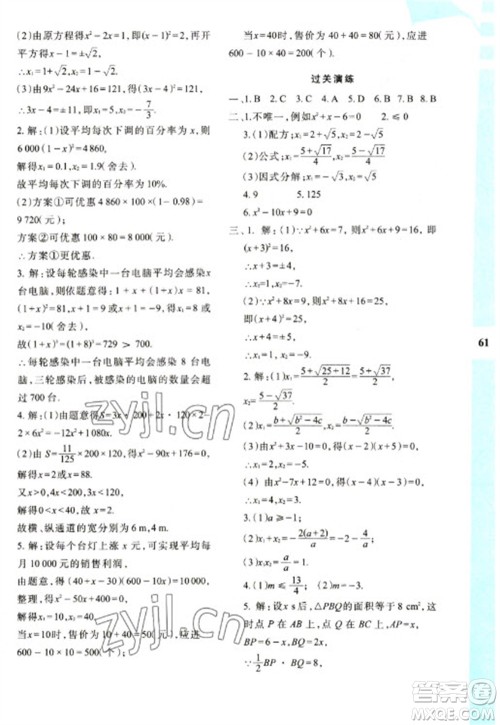 陕西人民教育出版社2023寒假作业与生活九年级数学人教版A版参考答案