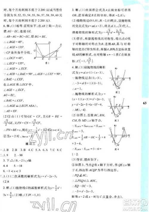 陕西人民教育出版社2023寒假作业与生活九年级数学人教版A版参考答案