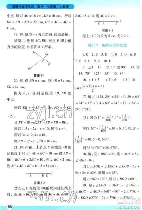 陕西师范大学出版总社2023寒假作业与生活七年级数学人教版参考答案