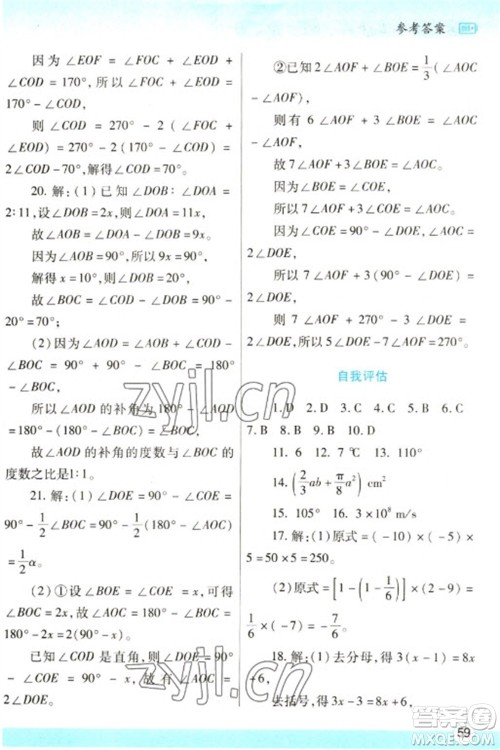 陕西师范大学出版总社2023寒假作业与生活七年级数学人教版参考答案