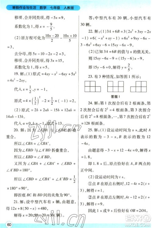 陕西师范大学出版总社2023寒假作业与生活七年级数学人教版参考答案