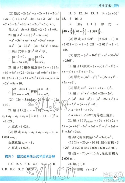 陕西师范大学出版总社2023寒假作业与生活八年级数学人教版参考答案