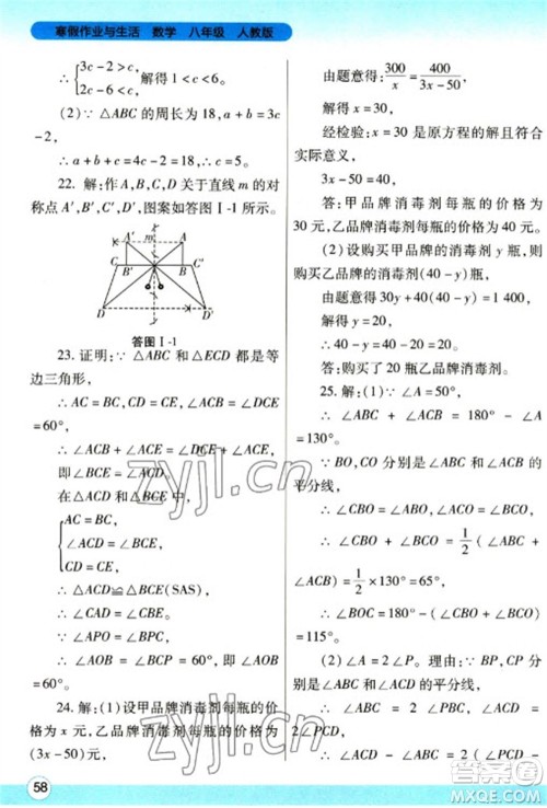 陕西师范大学出版总社2023寒假作业与生活八年级数学人教版参考答案