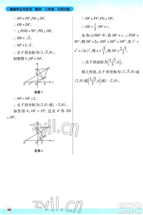 陕西师范大学出版总社2023寒假作业与生活八年级数学北师大版参考答案