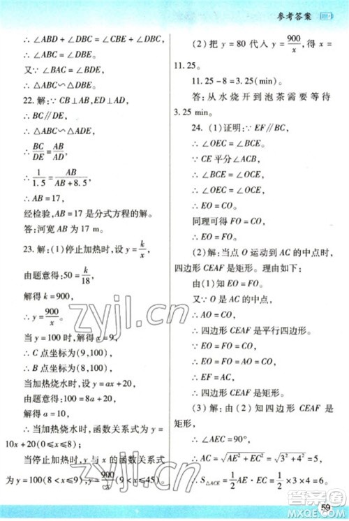 陕西师范大学出版总社2023寒假作业与生活九年级数学北师大版参考答案
