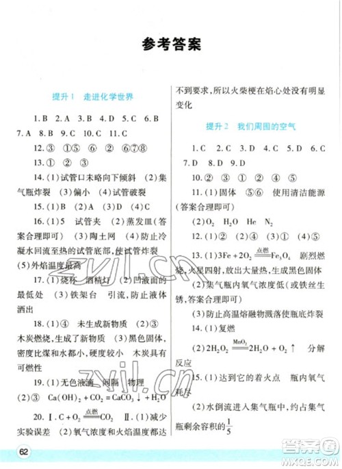 陕西师范大学出版总社2023寒假作业与生活九年级化学人教版参考答案 陕西师范大学出版总社2023寒假作业与生活九年级化学人教版参考答案