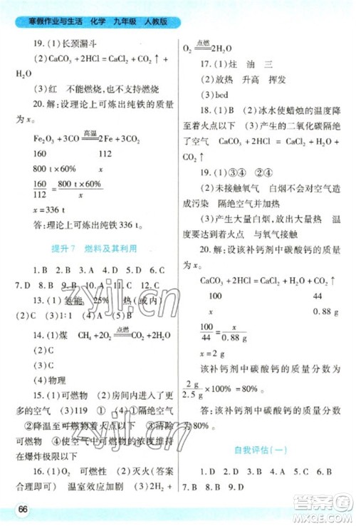陕西师范大学出版总社2023寒假作业与生活九年级化学人教版参考答案 陕西师范大学出版总社2023寒假作业与生活九年级化学人教版参考答案