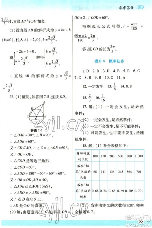 陕西师范大学出版总社2023寒假作业与生活九年级数学人教版参考答案