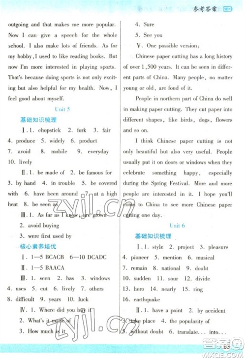 陕西师范大学出版总社2023寒假作业与生活九年级英语人教版参考答案