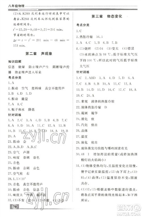 北京工业大学出版社2023文轩假期生活指导八年级物理通用版参考答案