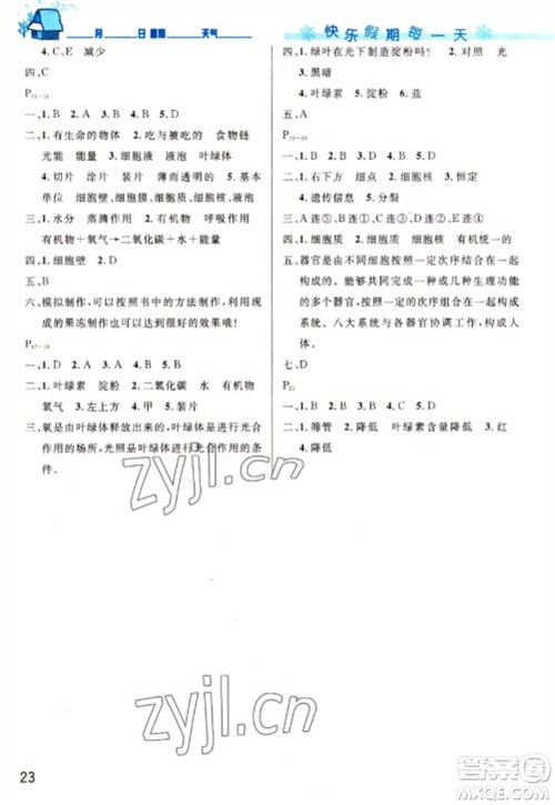 长江出版社2023优秀生快乐假期每一天全新寒假作业本九年级合订本通用版海南专版参考答案