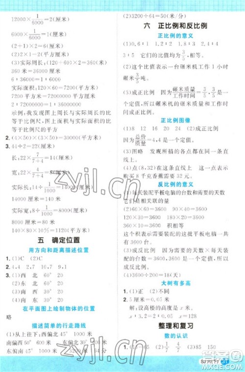 江西教育出版社2023阳光同学计算小达人六年级下册数学苏教版参考答案