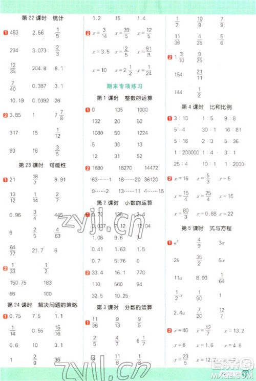 江西教育出版社2023阳光同学计算小达人六年级下册数学北师大版参考答案 江西教育出版社2023阳光同学计算小达人六年级下册数学北师大版参考答案