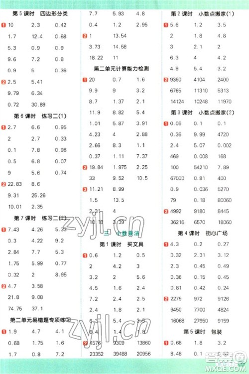江西教育出版社2023阳光同学计算小达人四年级下册数学北师大版参考答案