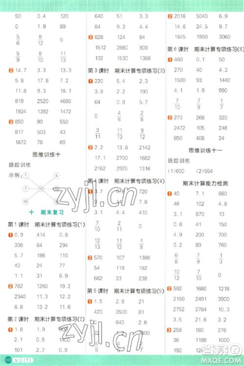 江西教育出版社2023阳光同学计算小达人三年级下册数学苏教版参考答案