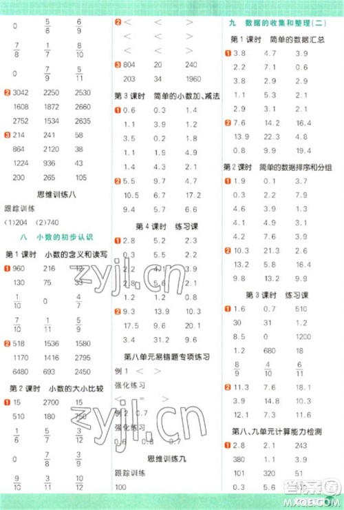 江西教育出版社2023阳光同学计算小达人三年级下册数学苏教版参考答案