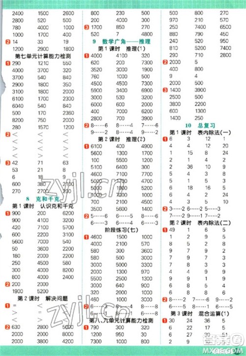 江西教育出版社2023阳光同学计算小达人二年级下册数学人教版参考答案