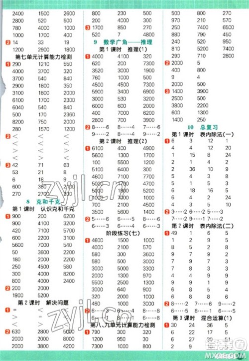 江西教育出版社2023阳光同学计算小达人二年级下册数学人教版参考答案