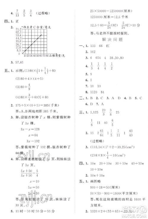 西安出版社2023春季53全优卷六年级下册数学苏教版参考答案