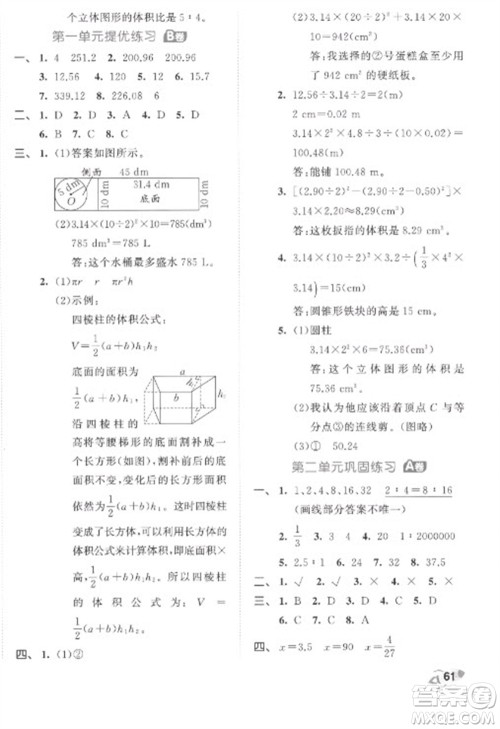 西安出版社2023春季53全优卷六年级下册数学北师大版参考答案