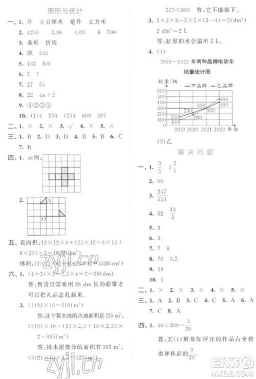 西安出版社2023春季53全优卷五年级下册数学人教版参考答案