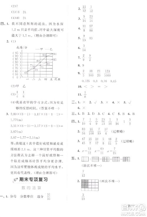 西安出版社2023春季53全优卷五年级下册数学北师大版参考答案