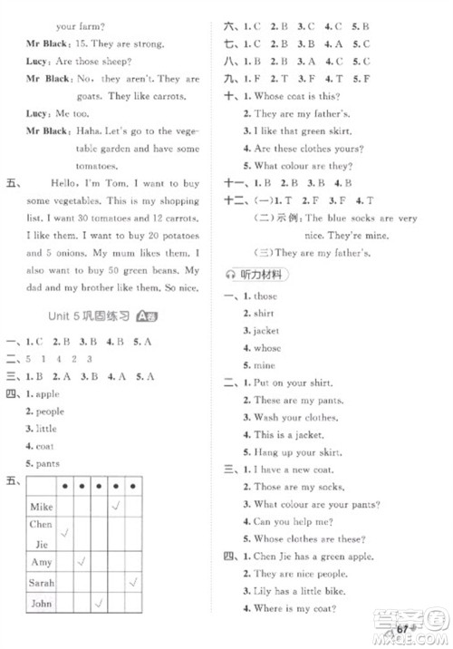 西安出版社2023春季53全优卷四年级下册数英语人教PEP版参考答案