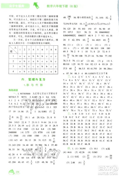 辽宁教育出版社2023尖子生题库六年级下册数学人教版参考答案 辽宁教育出版社2023尖子生题库六年级下册数学人教版参考答案