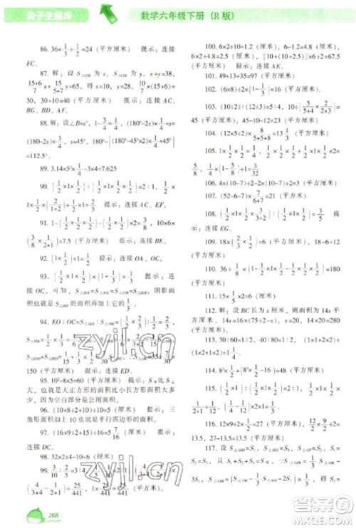 辽宁教育出版社2023尖子生题库六年级下册数学人教版参考答案