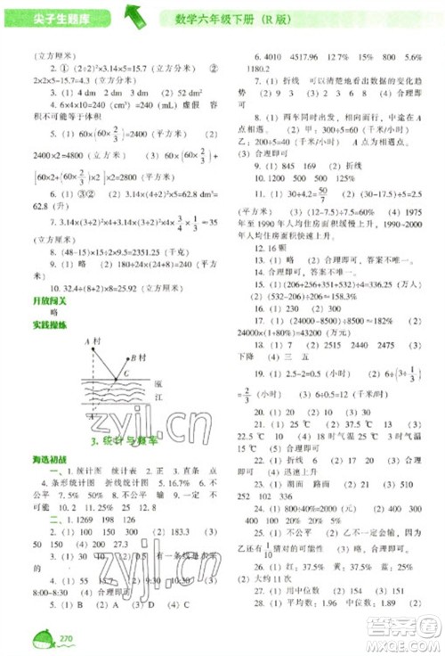 辽宁教育出版社2023尖子生题库六年级下册数学人教版参考答案 辽宁教育出版社2023尖子生题库六年级下册数学人教版参考答案