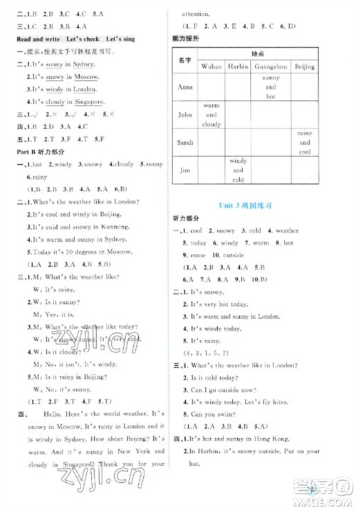 广西教育出版社2023新课程学习与测评同步学习四年级下册英语人教版参考答案 广西教育出版社2023新课程学习与测评同步学习四年级下册英语人教版参考答案
