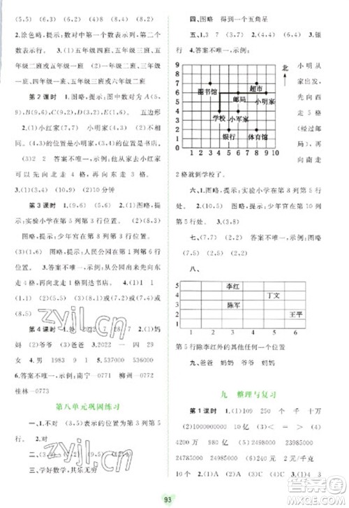 广西教育出版社2023新课程学习与测评同步学习四年级下册数学苏教版参考答案