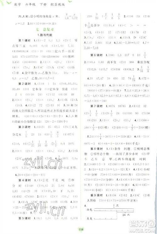 广西教育出版社2023新课程学习与测评同步学习六年级下册数学苏教版参考答案 广西教育出版社2023新课程学习与测评同步学习六年级下册数学苏教版参考答案
