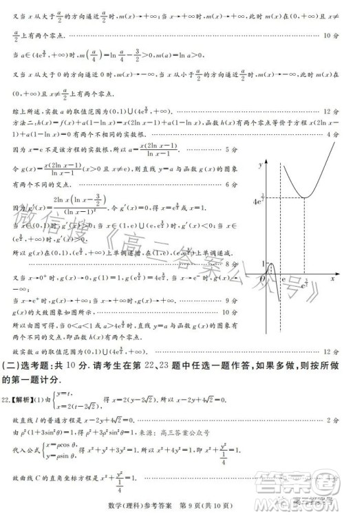 湘豫名校联考2023年2月高三春季入学摸底考试理科数学试卷答案