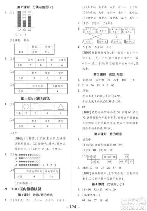 开明出版社2023全品学练考一年级下册数学人教版参考答案