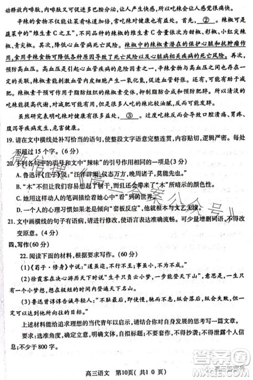 平许济洛2022-2023学年高三第二次质量检测语文试卷答案 平许济洛2022-2023学年高三第二次质量检测语文试卷答案
