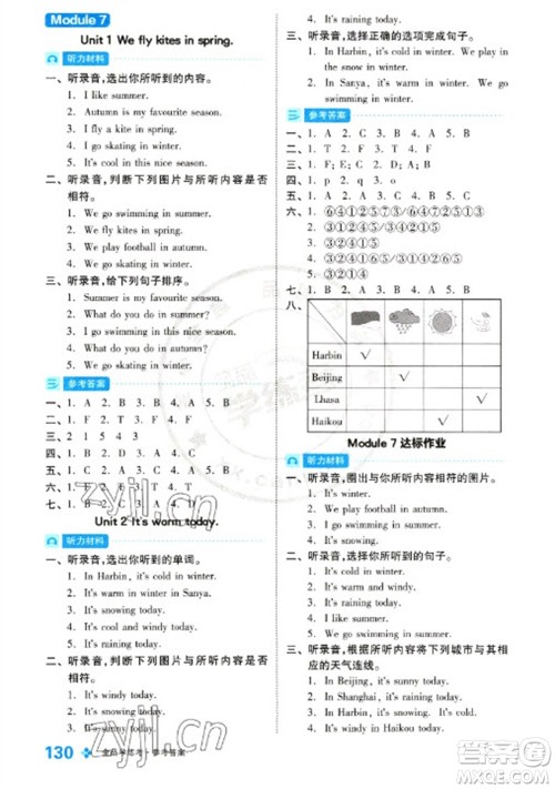 开明出版社2023全品学练考三年级下册英语外研版参考答案