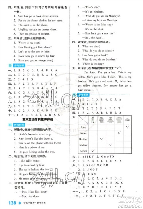 开明出版社2023全品学练考三年级下册英语外研版参考答案