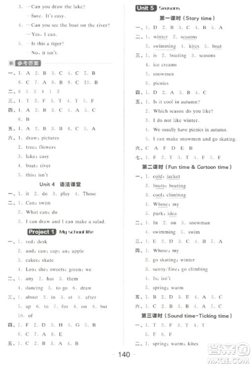 开明出版社2023全品学练考四年级下册英语译林版参考答案