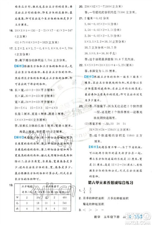 开明出版社2023全品学练考五年级下册数学冀教版参考答案