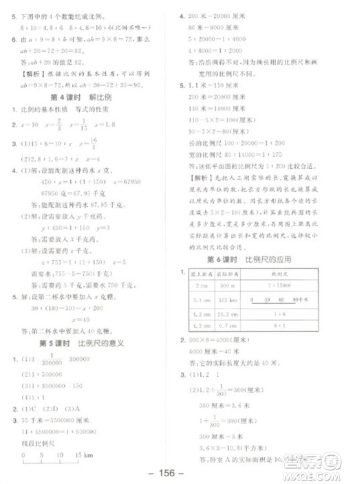 开明出版社2023全品学练考六年级下册数学苏教版参考答案