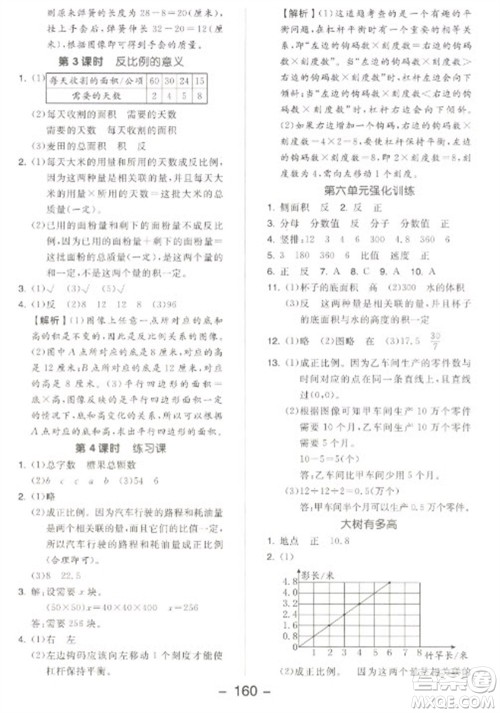 开明出版社2023全品学练考六年级下册数学苏教版参考答案
