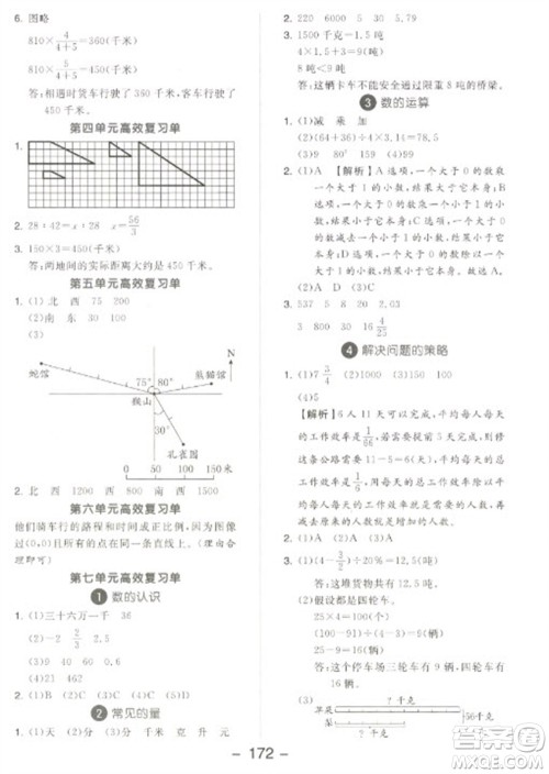 开明出版社2023全品学练考六年级下册数学苏教版参考答案