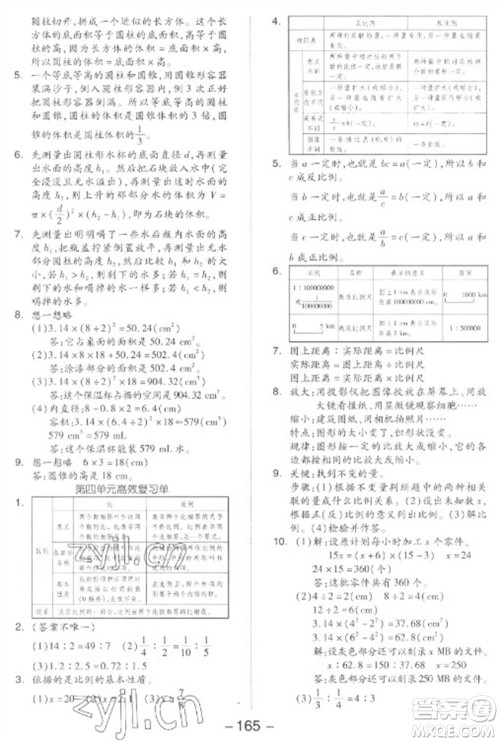 开明出版社2023全品学练考六年级下册数学人教版参考答案