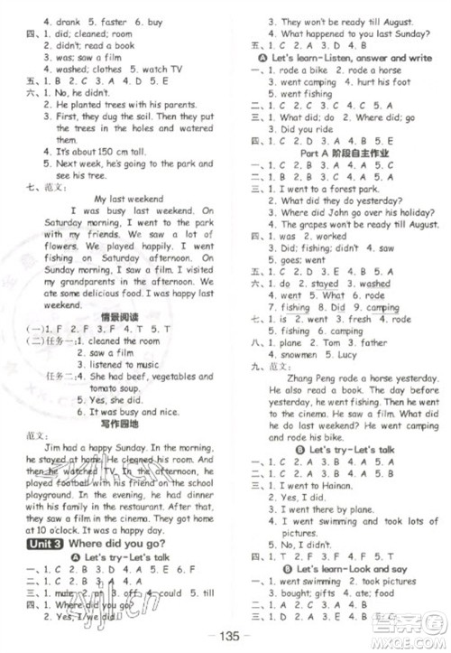 开明出版社2023全品学练考六年级下册英语人教PEP版参考答案