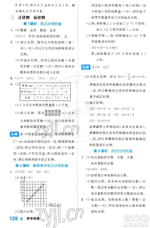 开明出版社2023全品学练考六年级下册数学冀教版参考答案