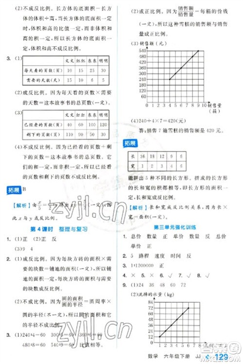 开明出版社2023全品学练考六年级下册数学冀教版参考答案