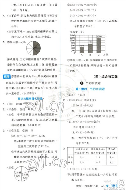 开明出版社2023全品学练考六年级下册数学冀教版参考答案