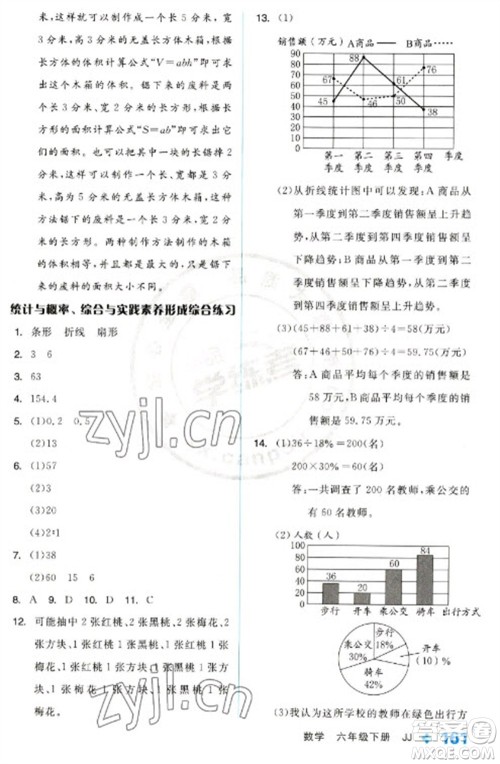 开明出版社2023全品学练考六年级下册数学冀教版参考答案